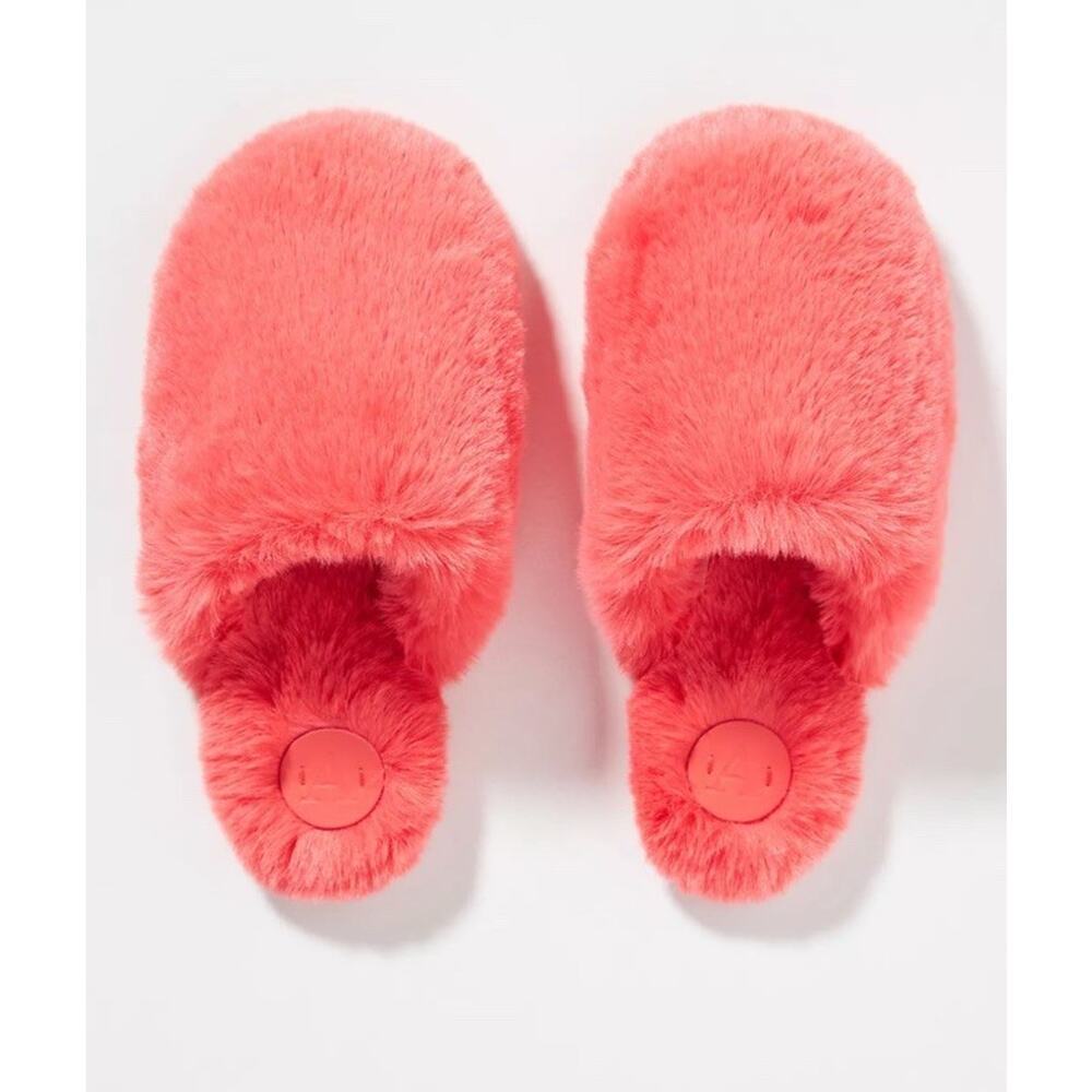 Anthropologie Sadie Fuzzy Faux Fur Slippers Size S/M (Fits‎ 6-7) Coral Pink Cozy